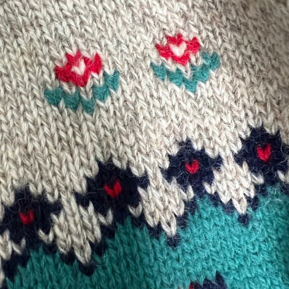 Vintage 80s LLBean Puffin Oatmeal Wool Knit Novelty Crewneck Pullover Sweater - Picture 8 of 11